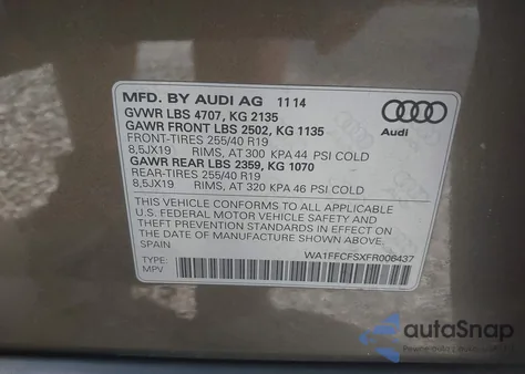 2015 Audi Q3 2.0T Prestige from USA, damaged, VIN WA1FFCFSXFR006437